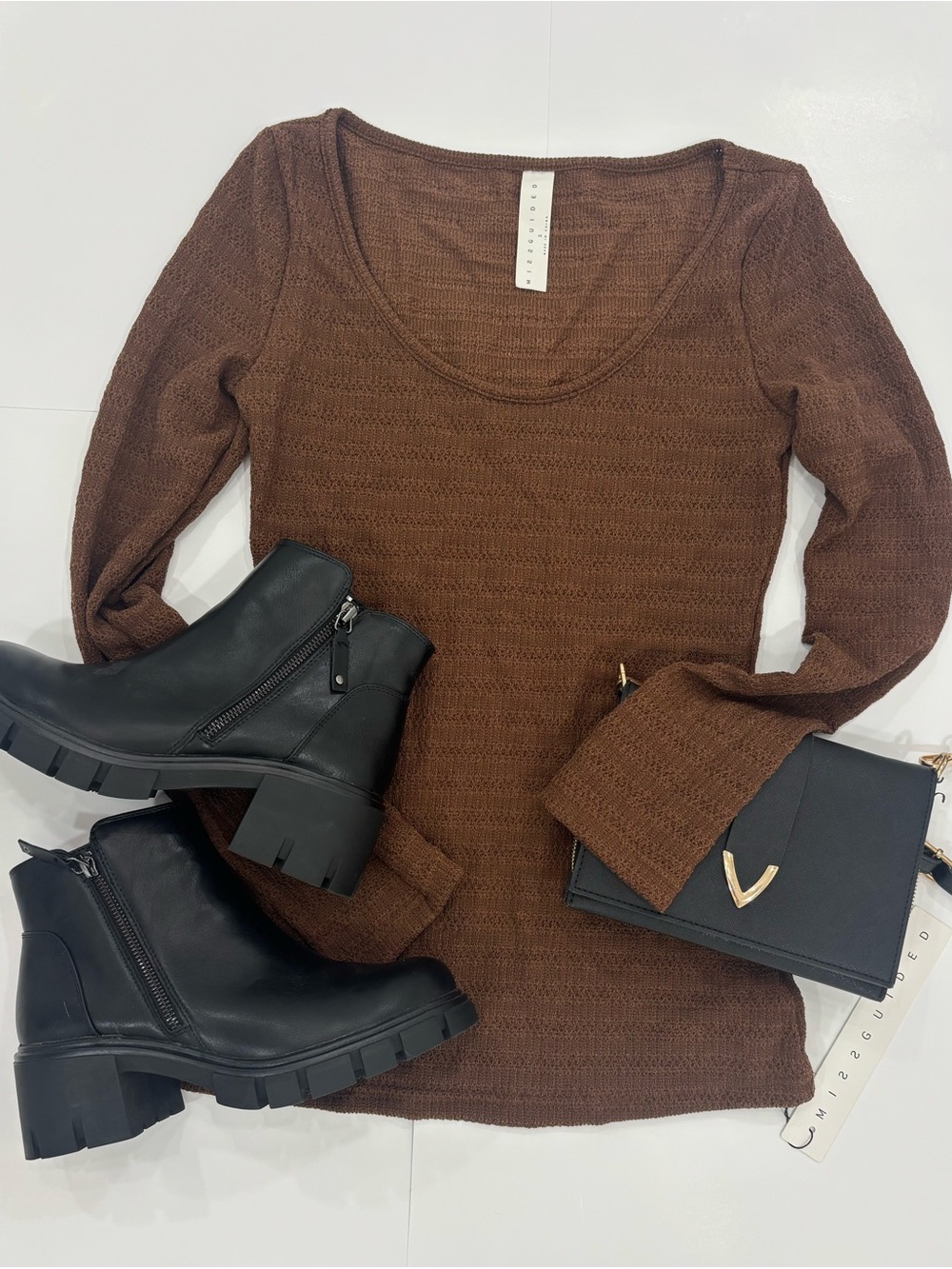 Missguided Brown Textured Scoop Neck Top NWT